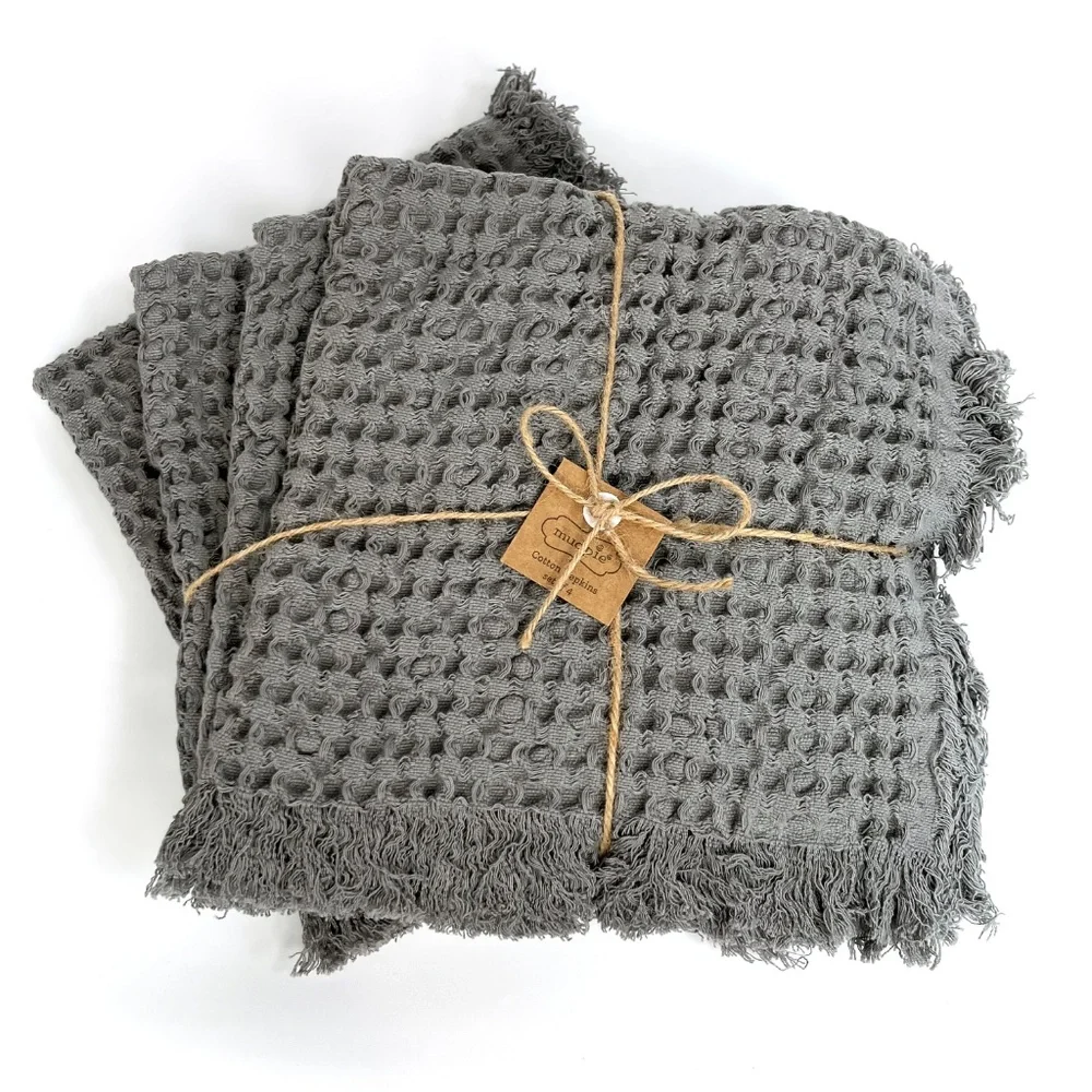 Mud Pie Gray Waffle Weave Cotton Napkin Set of 4